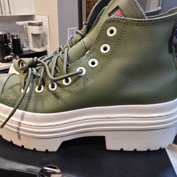 Womens Converse CHUCK TAYLOR ALL STAR LUGGED HEEL PLATFORM LEATHER HI SZ 7 GREEN - Picture 8 of 14